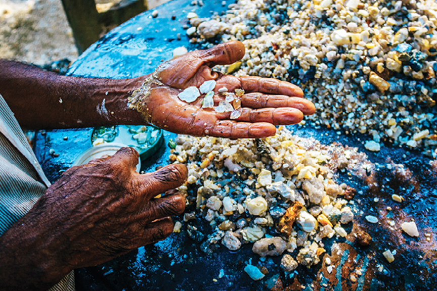 Miners use simple tools such as picks, shovels, and sieves to extract the gemstones from the earth. This labor-intensive process requires great skill and patience, as the stones must be carefully separated from the surrounding soil without causing any damage.